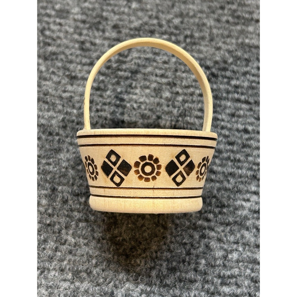 Wooden basket handmade small decor wood carving wood burning Ukraine Easter Folk